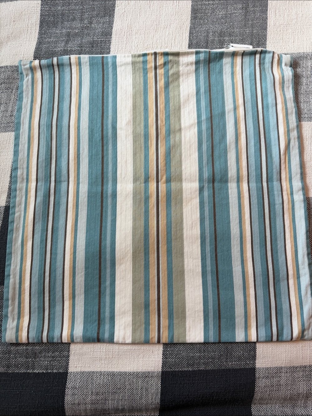 Pottery Barn Coastal Stripe Accent Pillow Cover in Teal, Cream, Tan, and Gray